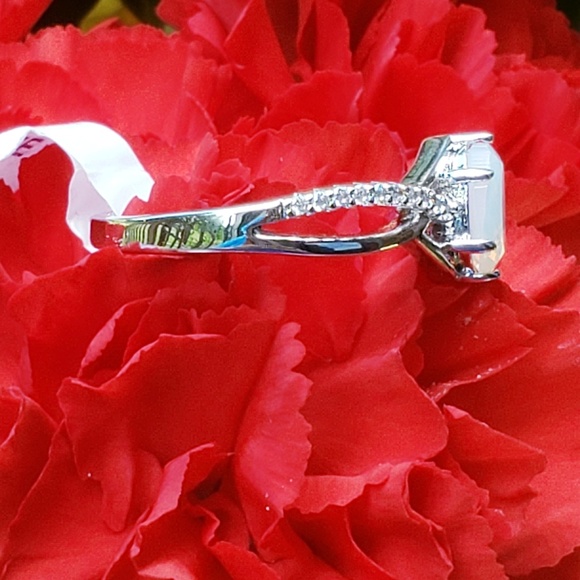 White Moonstone and White Topaz on a Rhodium Band - Picture 2 of 3